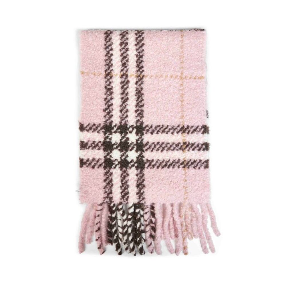 Burberry Women Bow Pink Check Bouclé Wool And Alpaca Blend Scarf